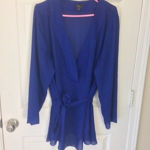 Long Sheer Royal Blue Blouse